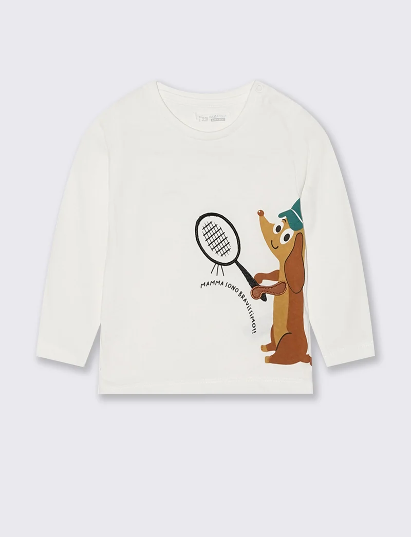 T-shirt in cotone con stampa e applicazioni - Bianco latte