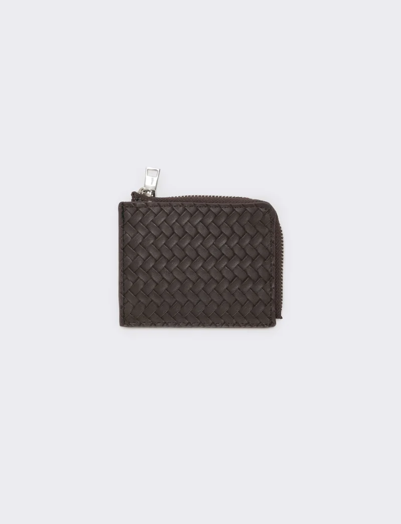 Portafogli intrecciato con zip elegante - Marrone
