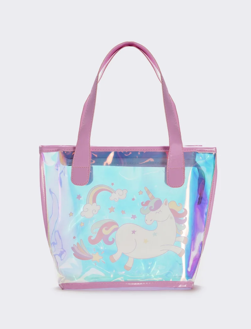 Borsa shopper lucida con unicorno - Verde