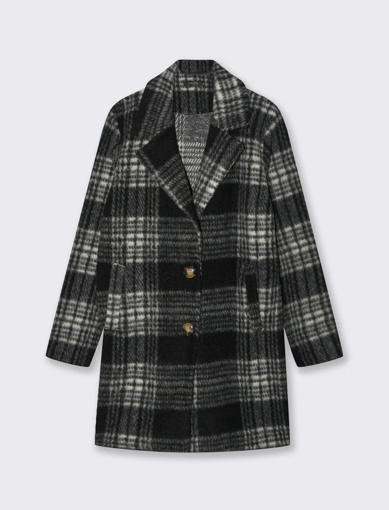 Cappotto monopetto in tessuto a quadro - Nero