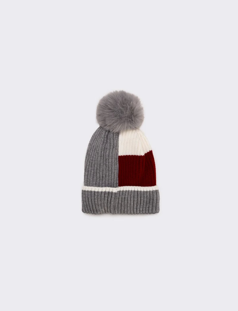 Cappello con pon pon bicolor bambino - Grigio