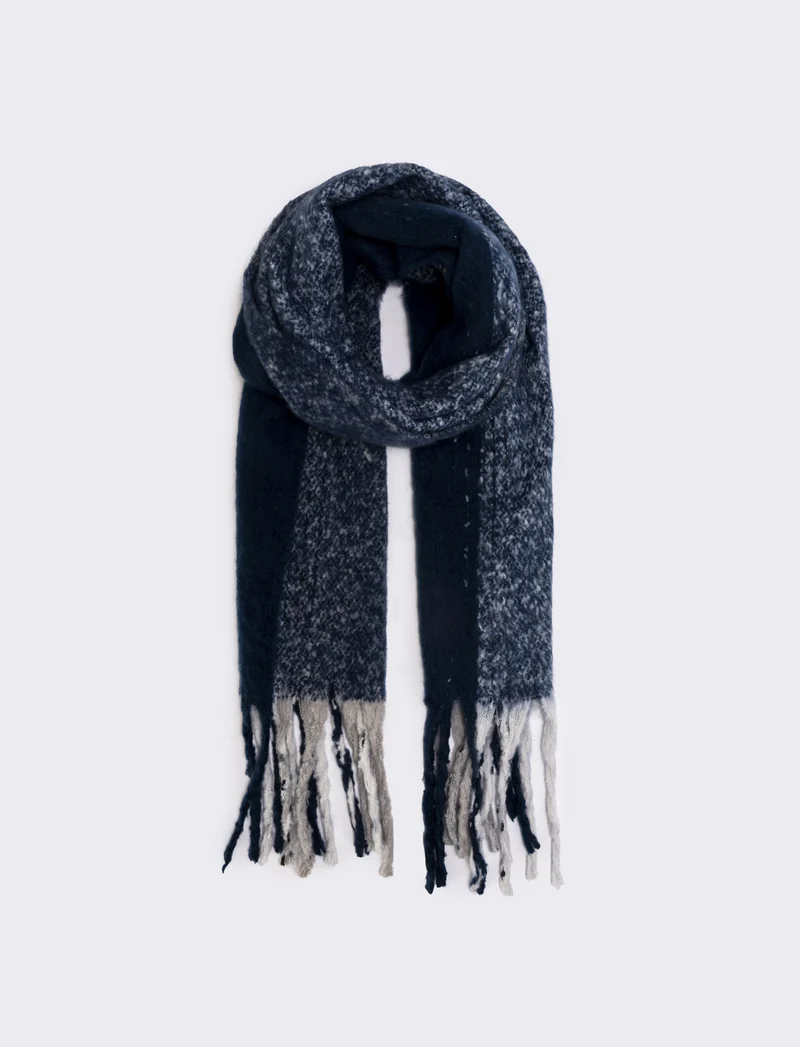 Sciarpa tinta unita con frange donna - Blu
