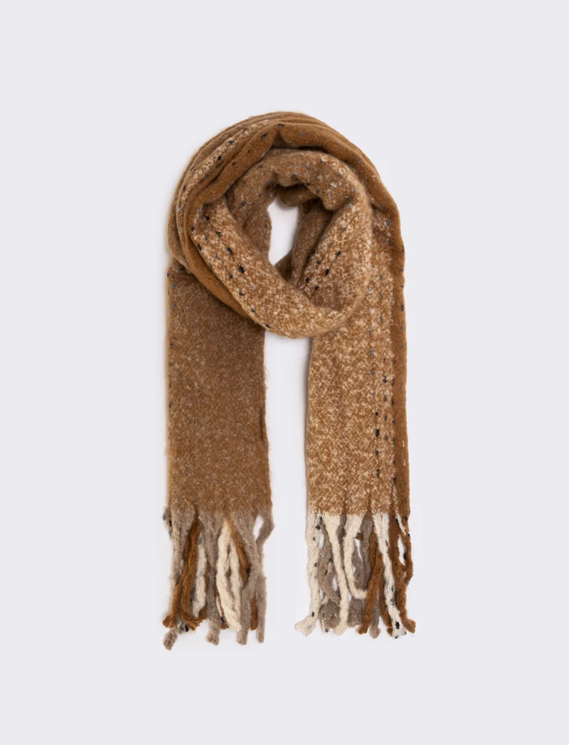 Sciarpa tinta unita con frange donna - Beige