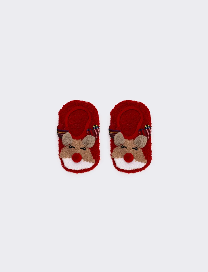 Calzini bambina babbuccia soggetti natalizi - Rosso