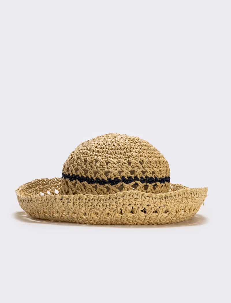 Cappello in paglia a doppio righino - Bianco natural