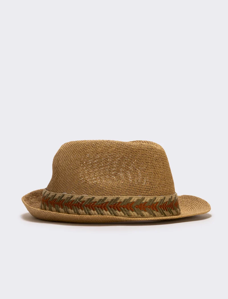 Cappello in paglia con banda etnica uomo - Beige