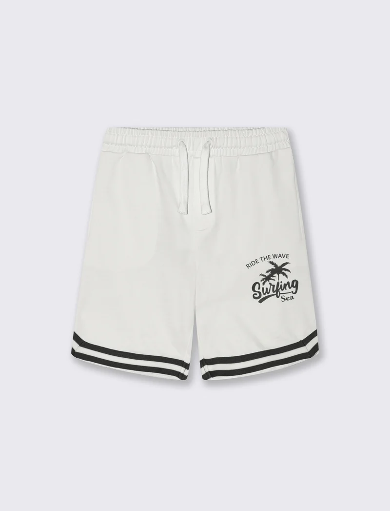 Bermuda in felpa sporty con stampa - Bianco