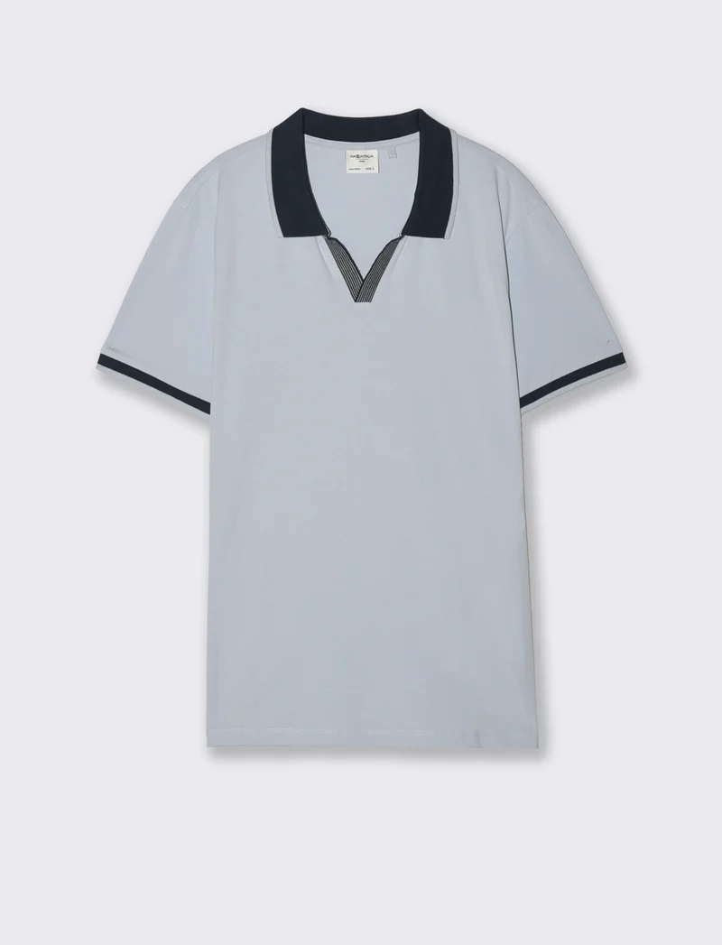 Polo Collo Derby in Cotone Elasticizzato - Celeste