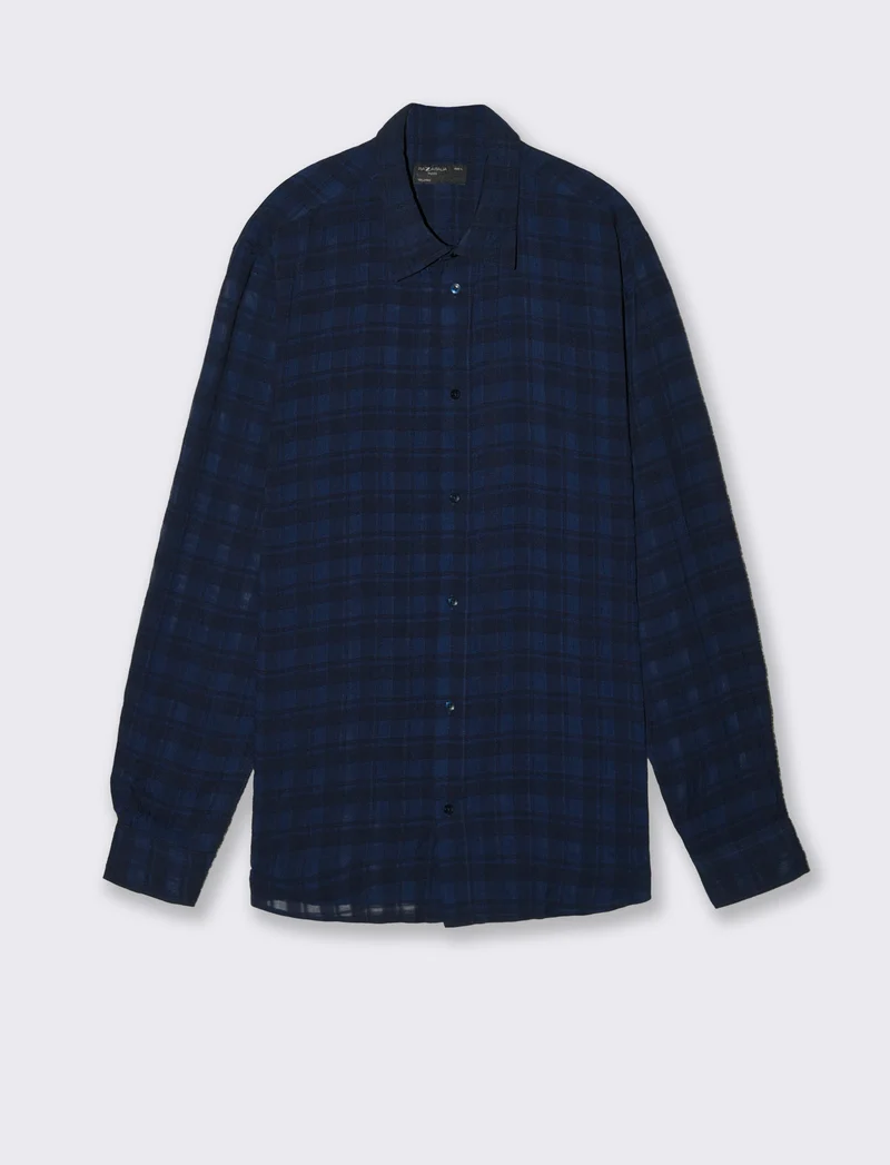 Camicia Goffrata a Quadri Regular Fit - Blu