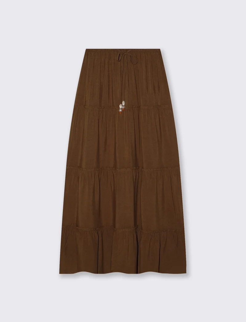 Gonna lunga con coulisse in vita - Marrone cioccolato