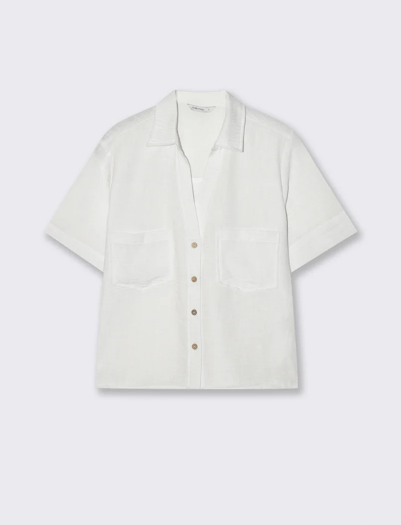 Camicia Manica Corta con Tasche a Toppa - Bianco