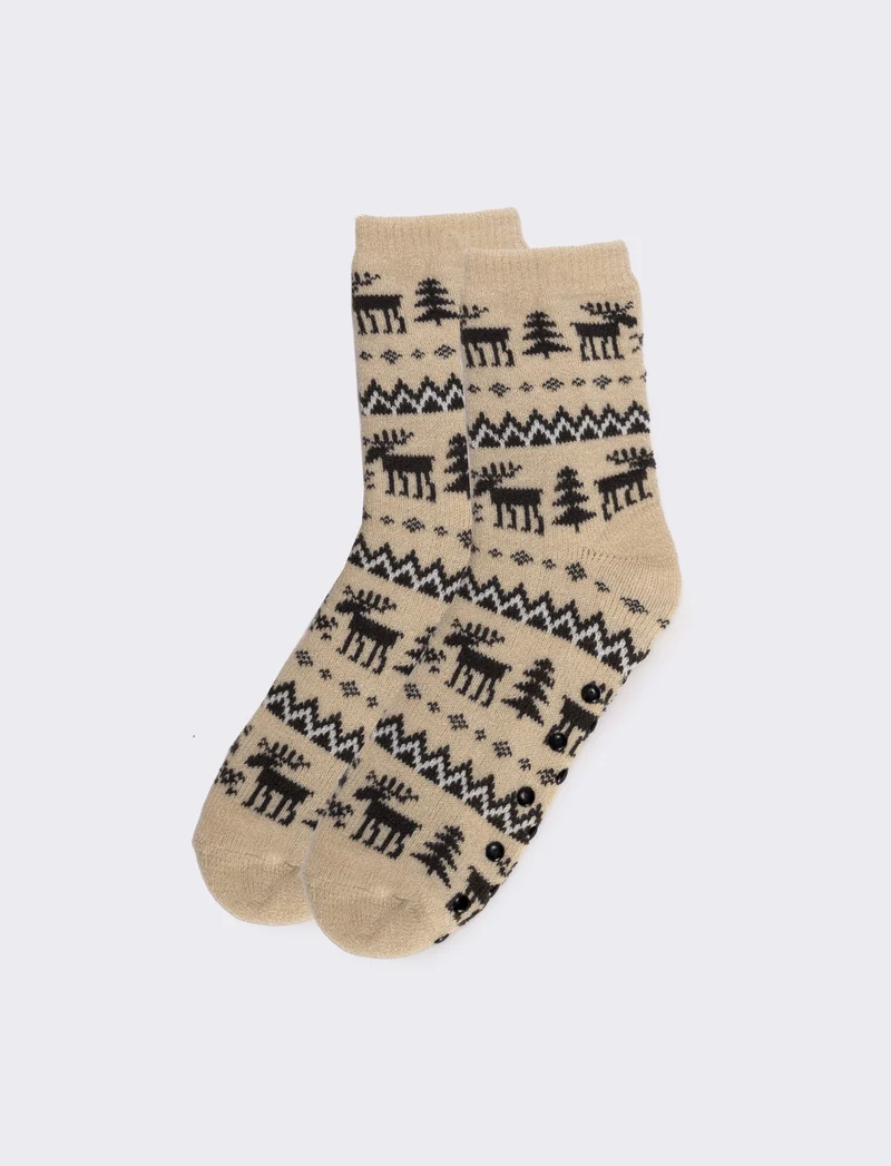 Calzini antiscivolo uomo natale - Beige
