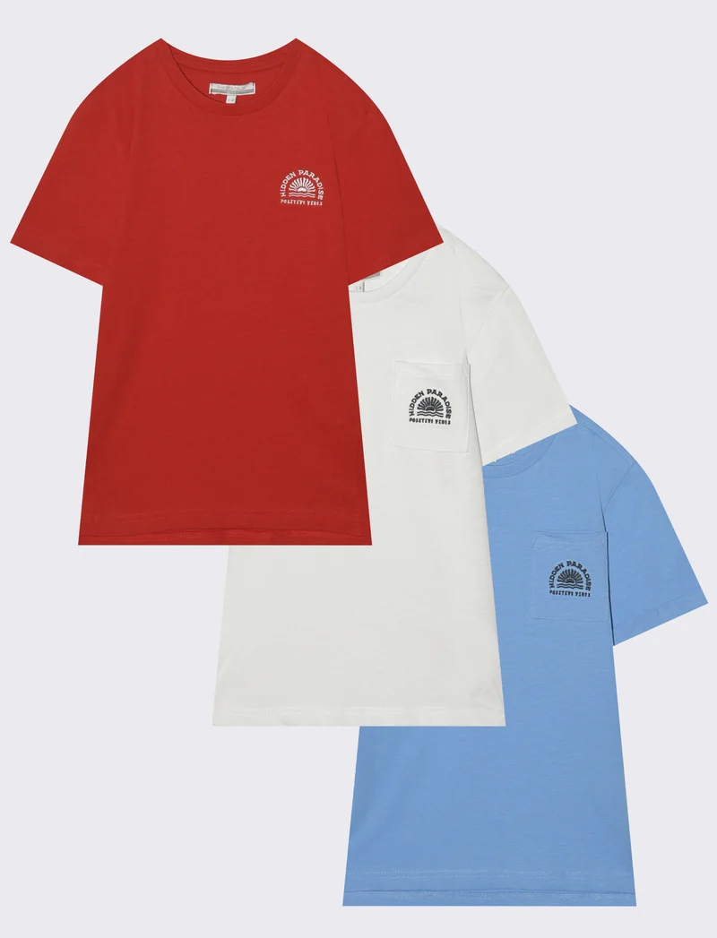 Set di T-shirt in cotone fiammato 3pz - Rosso