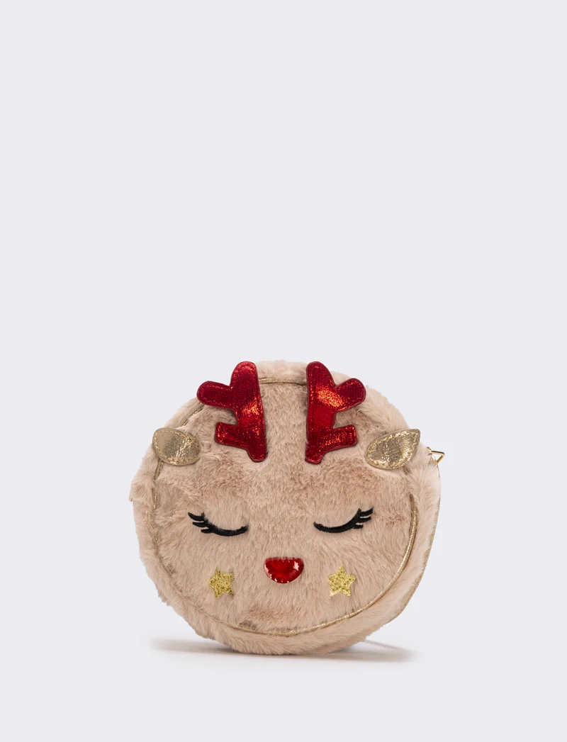 Borsa tracolla con renna in pelliccia - Beige