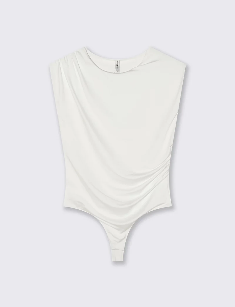 Body con arriccio su fianchi e spalle - Bianco latte