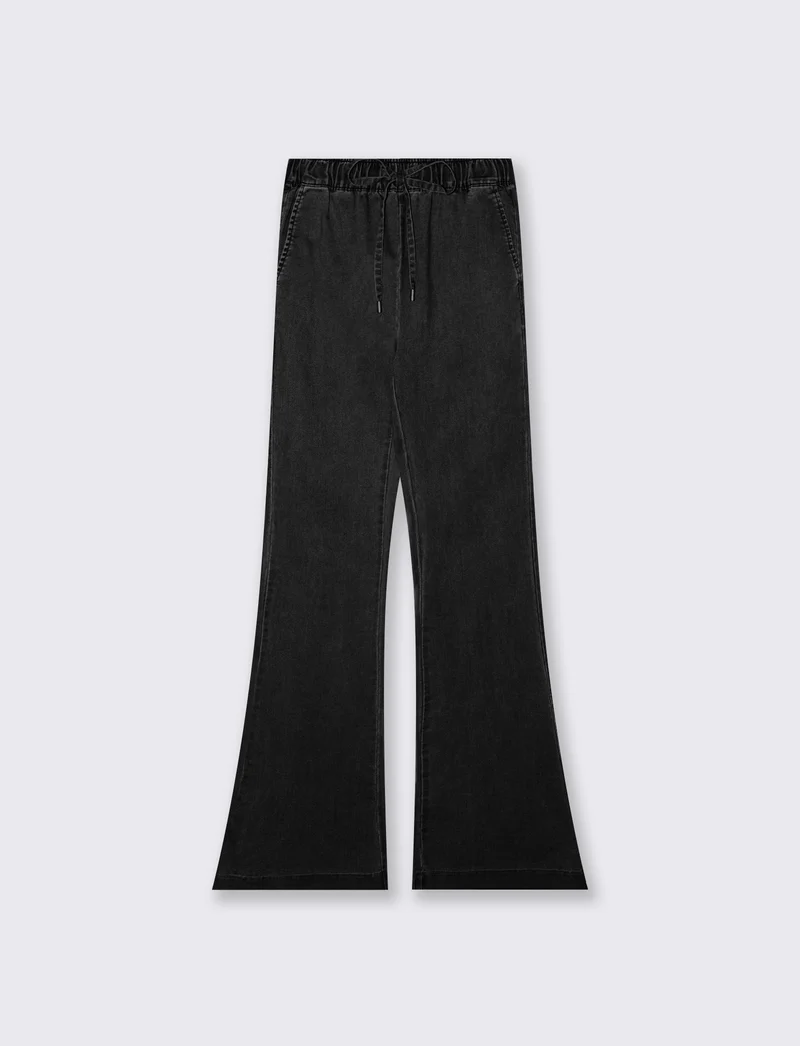 Pantalone Flare con Elastico in Vita - Nero