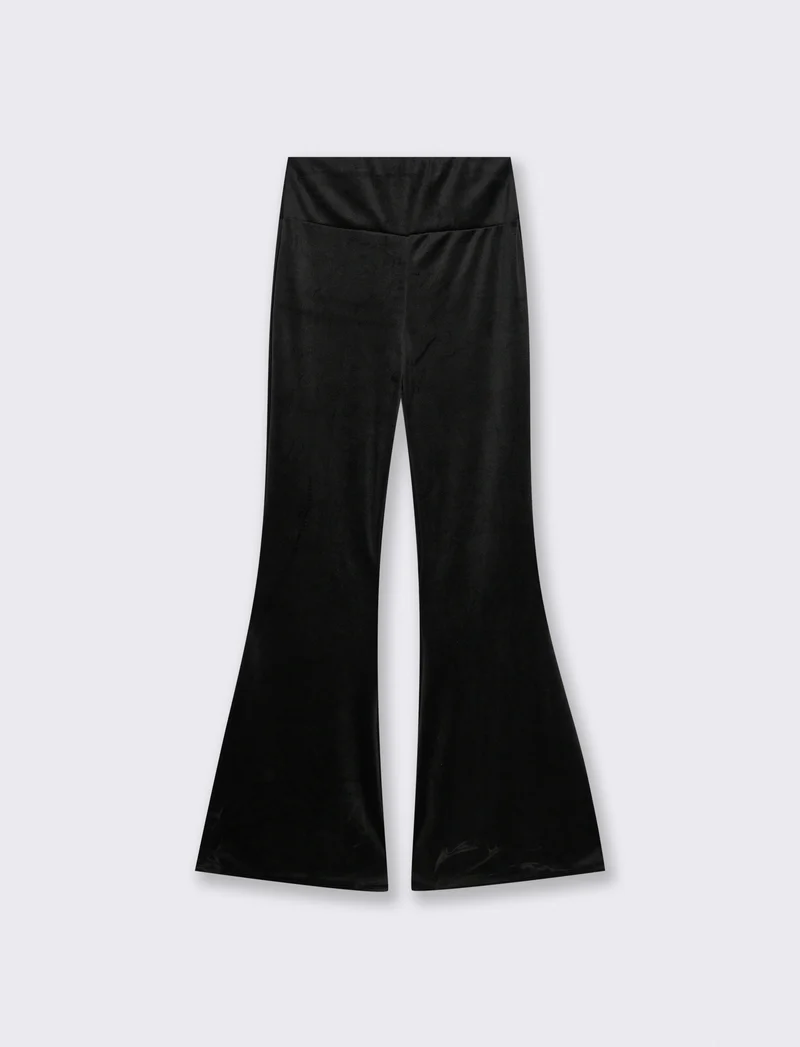 Pantalone zampa in ciniglia - Nero