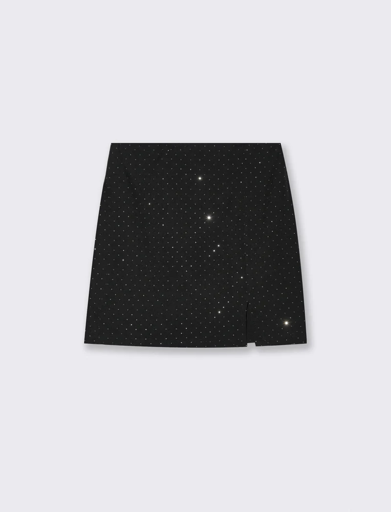Gonna corta con strass - Nero