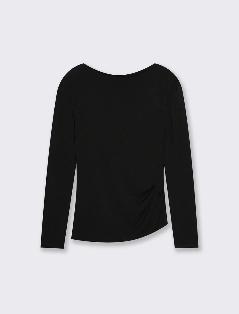 Tshirt manica lunga in maglia con scollo a barca - Nero