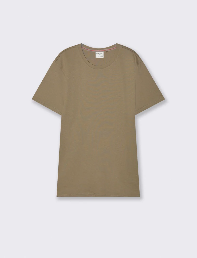 T-shirt cotone jacquard maniche corte - Verde kaki