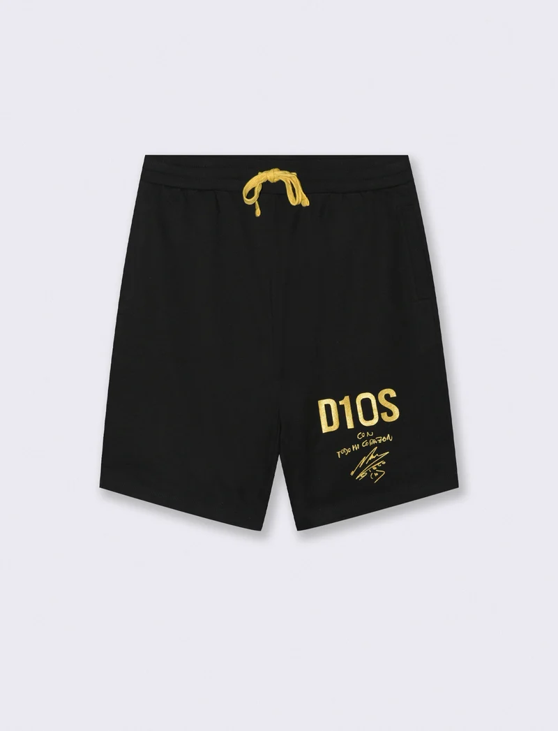 Bermuda in felpa leggera D10S con stampa - Nero