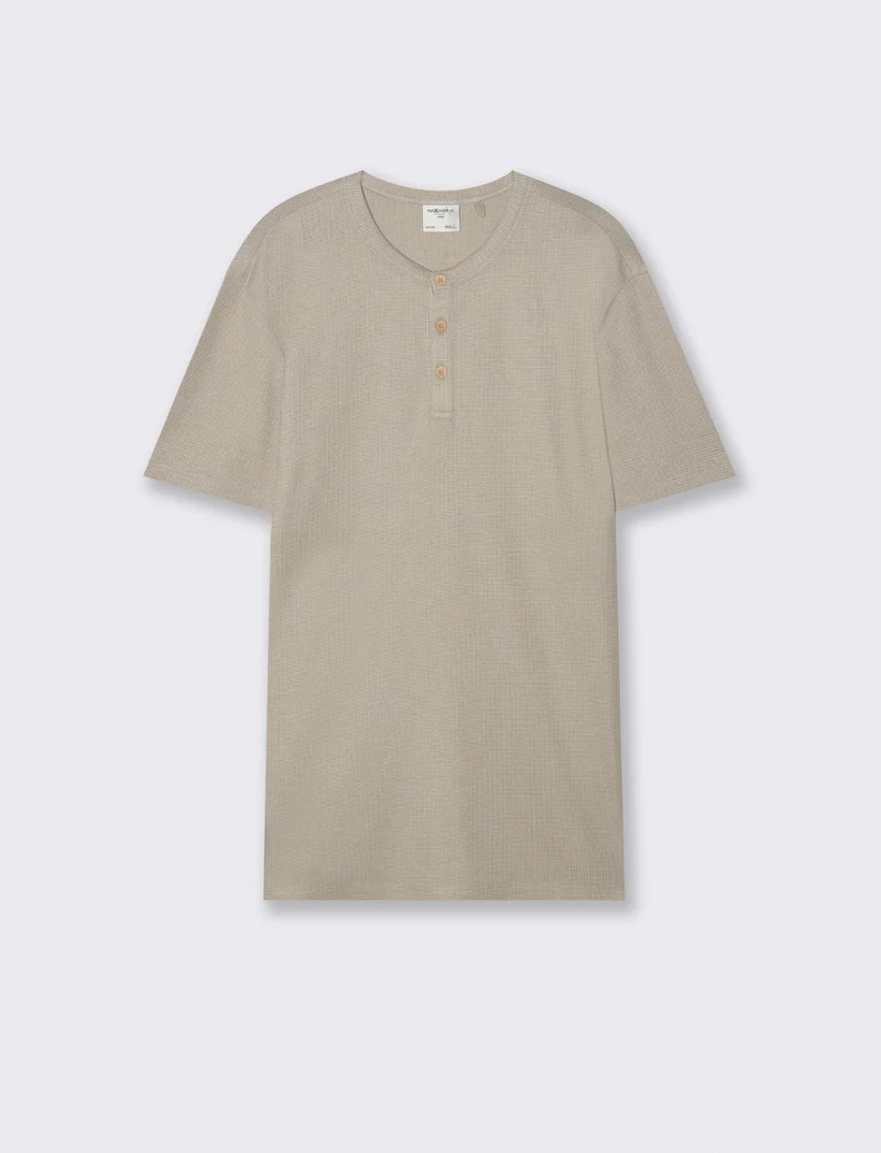 T-shirt serafino in tessuto waffle - Grigio stone