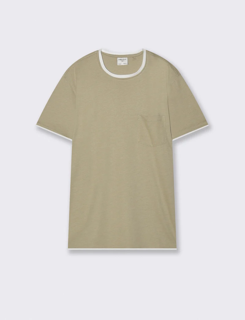 T-shirt melange con tasca e dettagli bianchi - Grigio stone