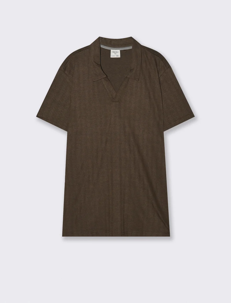 Polo a coste effetto maglia maniche corte - Moro