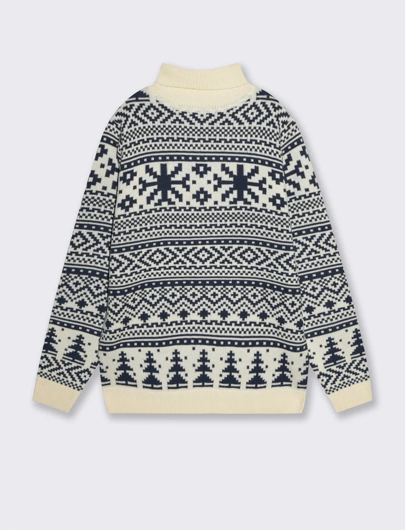 MAGLIA COLLO ALTO FANTASIA JACQUARD - Bianco