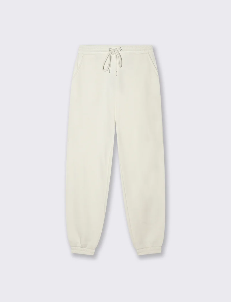 Jogger Basico Garzato con Cordoncino - Avorio
