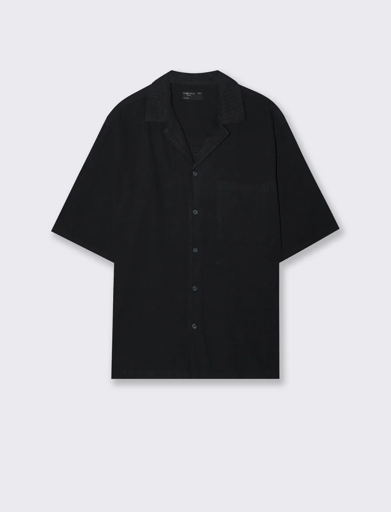 Camicia boxy fit a quadri in cotone - Nero