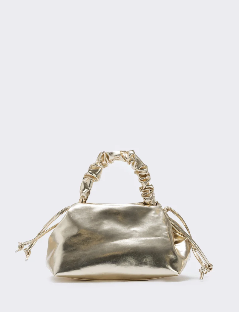 Borsetta laminata con manico arricciato - Oro