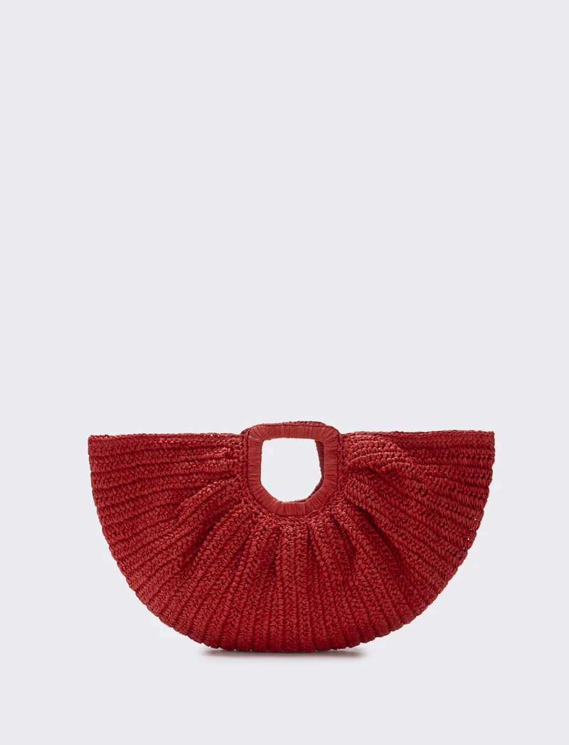 Borsa Mezzaluna in Paglia con Manico Rigido - Rosso