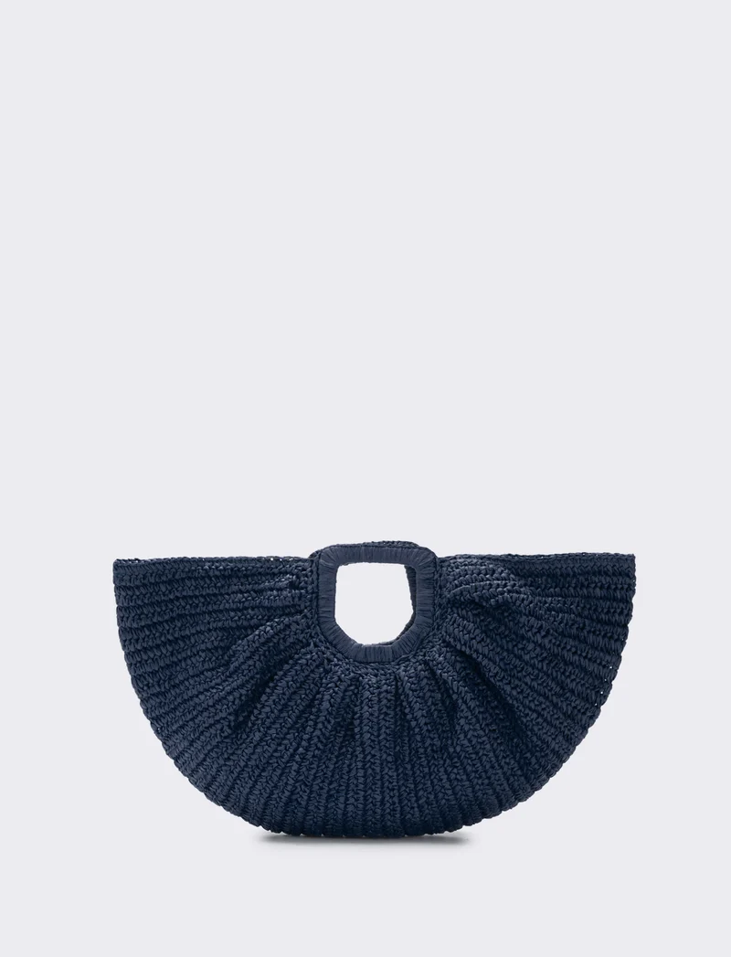 Borsa Mezzaluna in Paglia con Manico Rigido - Blu