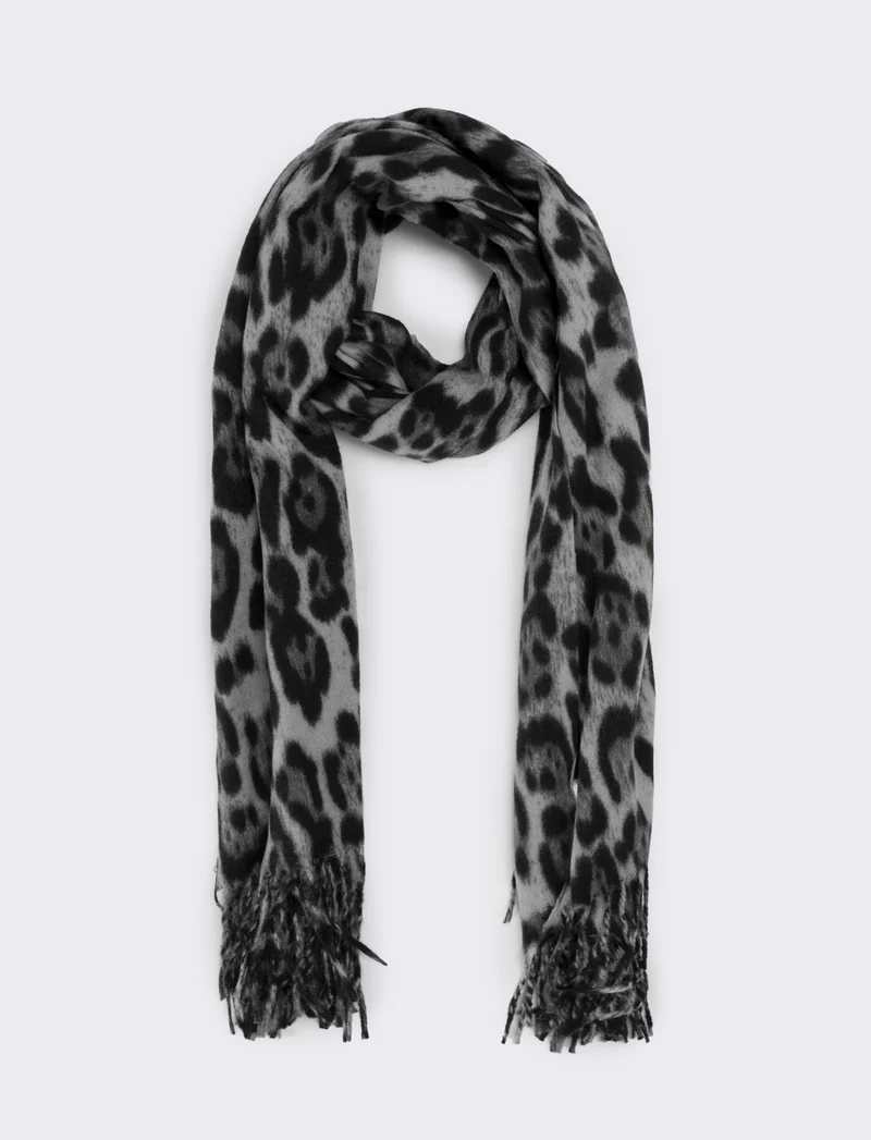 Sciarpa donna stampa animalier - Nero