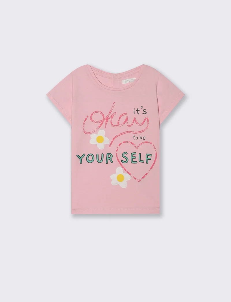 T-shirt romantica girocollo manica corta - Rosa