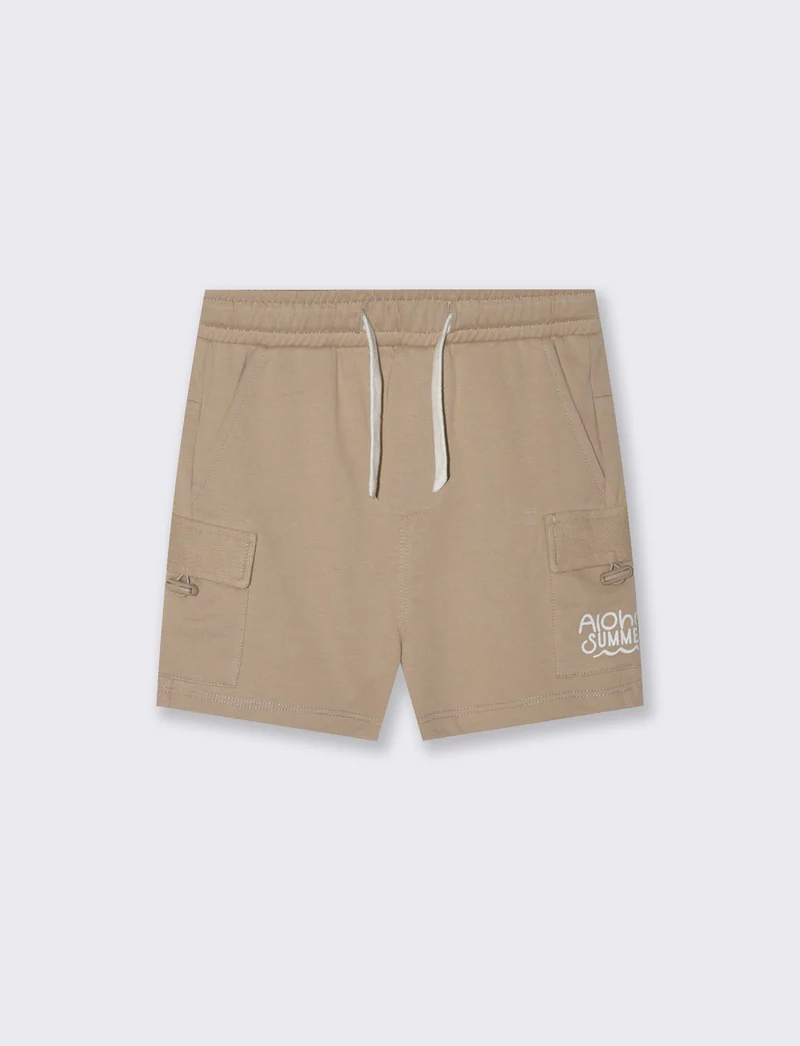 Bermuda in felpa con dettagli a contrasto - Beige
