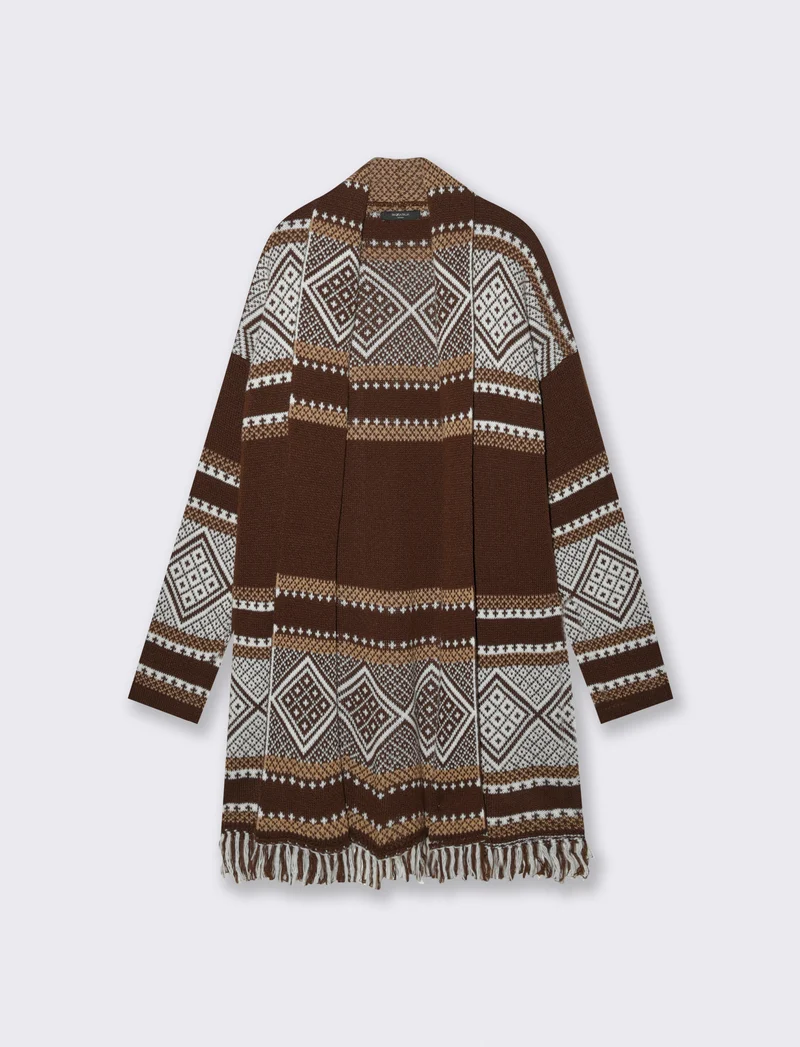 Maglia lunga jacquard modello spolverino - Moro