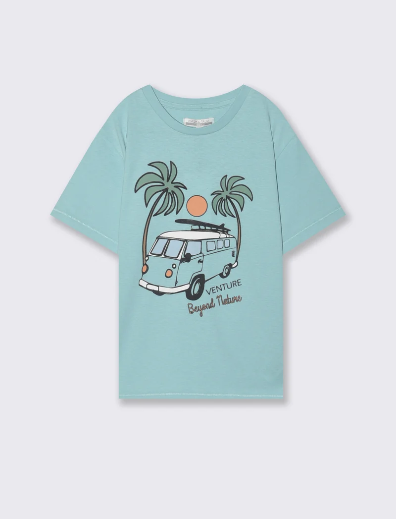 T-shirt con stampa versatile in cotone - Verde acqua