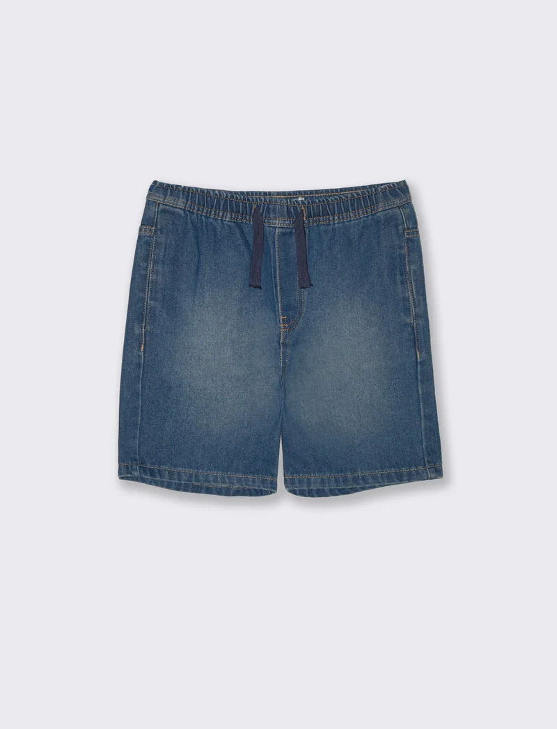 Bermuda in denim con coulisse e lacci - Denim