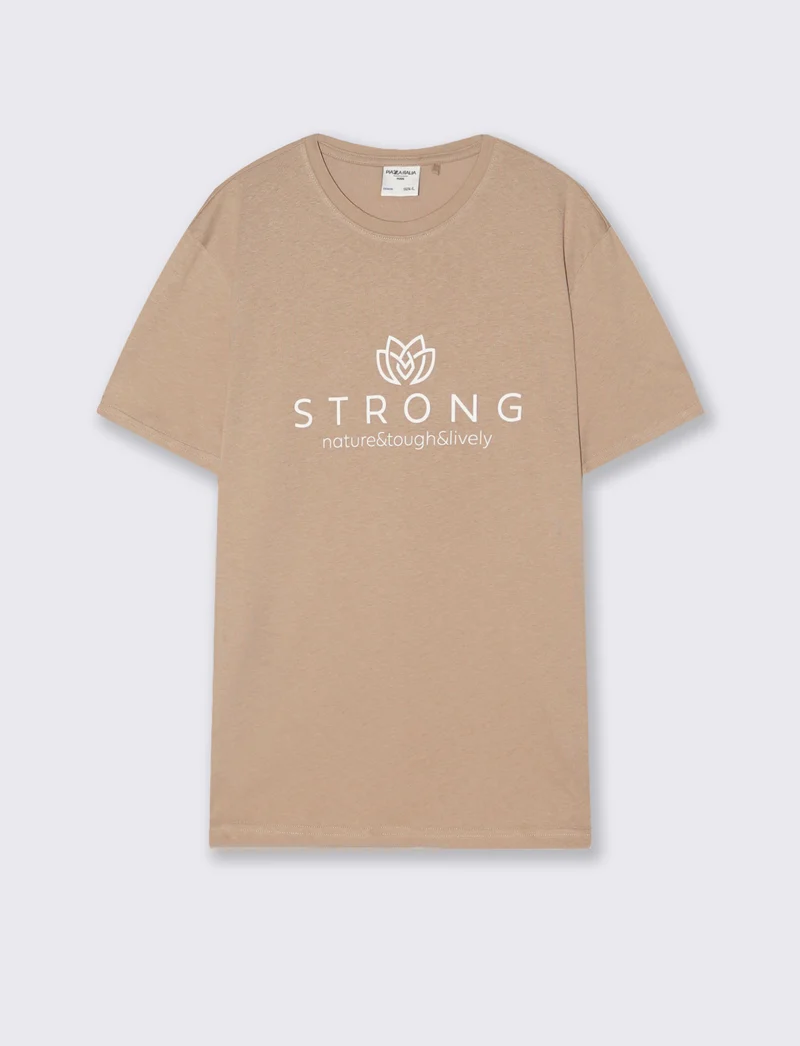 T-shirt in cotone girocollo regular fit - Rosa salmone