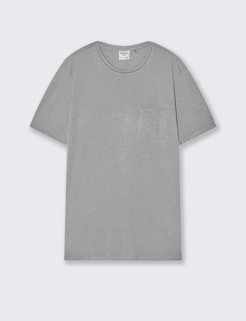 T-shirt basic con tasca e maniche corte - Grigio