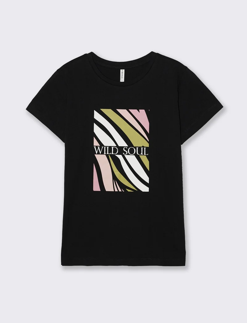 T-Shirt Manica Corta con Stampa - Nero