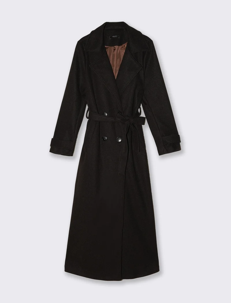 Cappotto trench doppiopetto con cintura - Moro