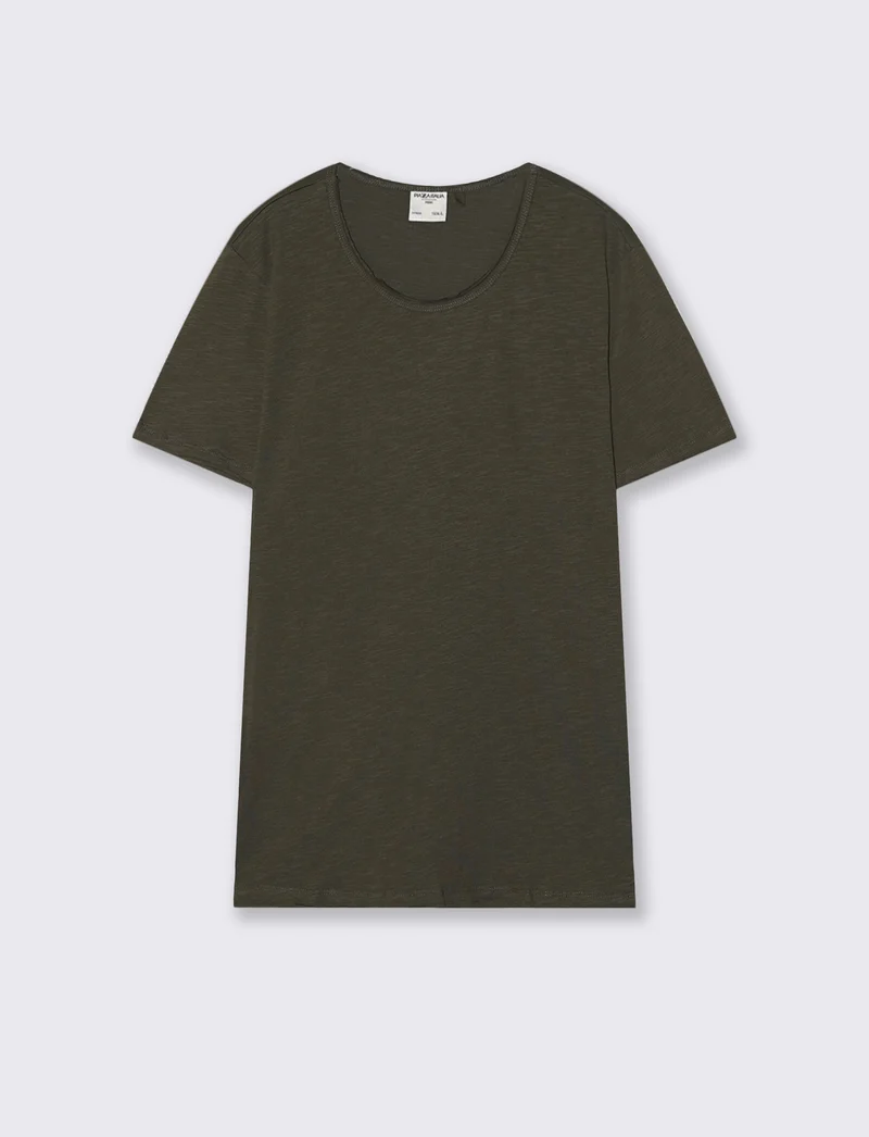 T-shirt girocollo cotone slub regular fit - Verde militare