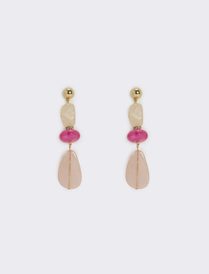 Orecchini Pendenti con Tre Pietre Eleganti - Rosa