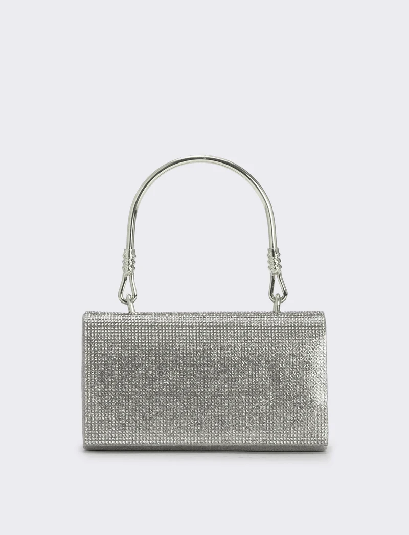 Borsa con strass e manico metallico - Nero