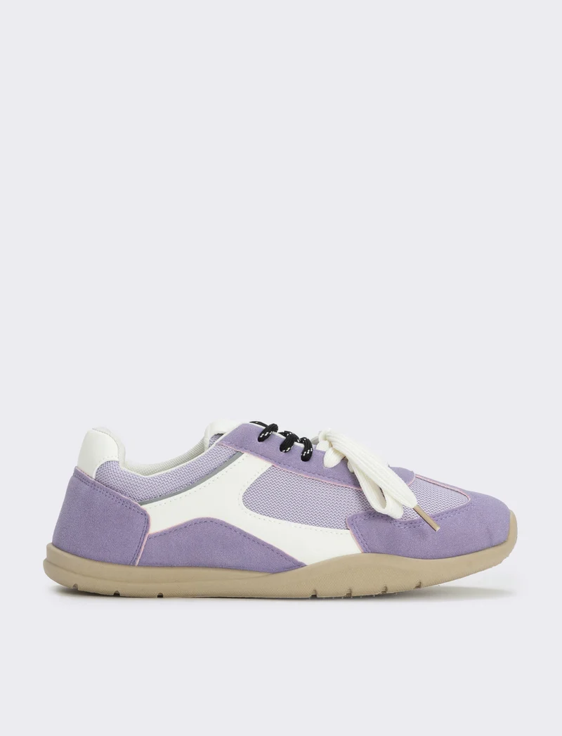 Sneakers doppio laccio in tessuto - Lilla