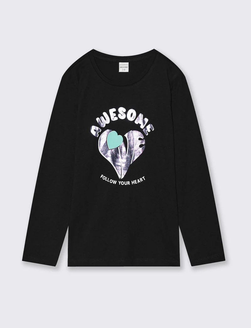 T-shirt manica lunga in morbido cotone - Nero