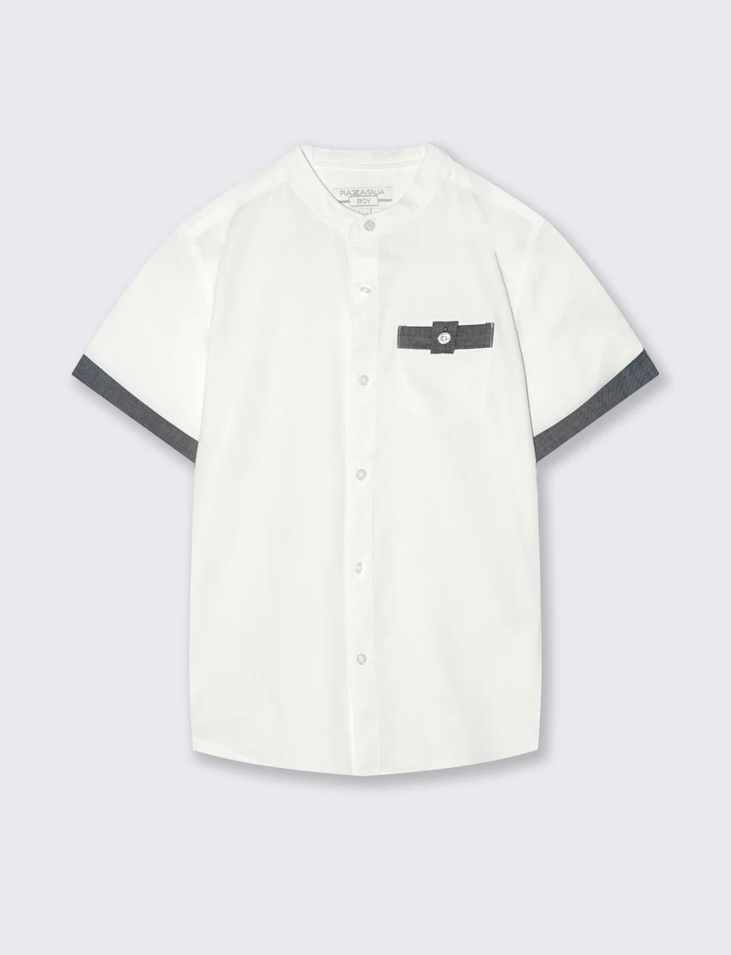 Camicia coreana mezza manica in cotone - Bianco